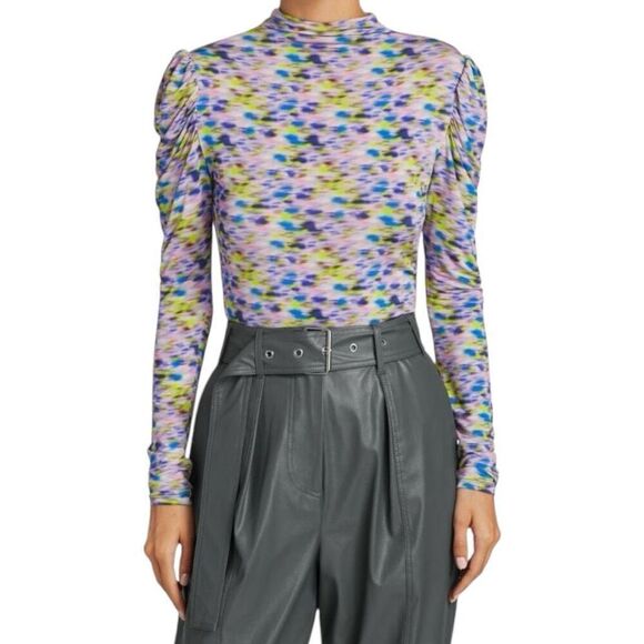 Tanya Taylor Adonica Long-Sleeve Turtleneck Printed Top Size XS Slinky BodyCon - Picture 1 of 12